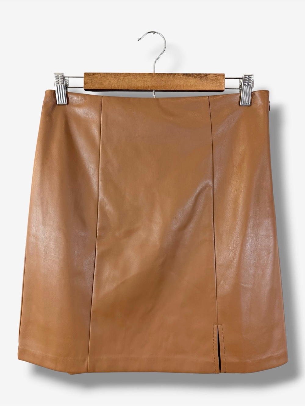 Loft Brown Faux Leather Skirt Size 2 Split Front A-Line Flare Preppy Casual